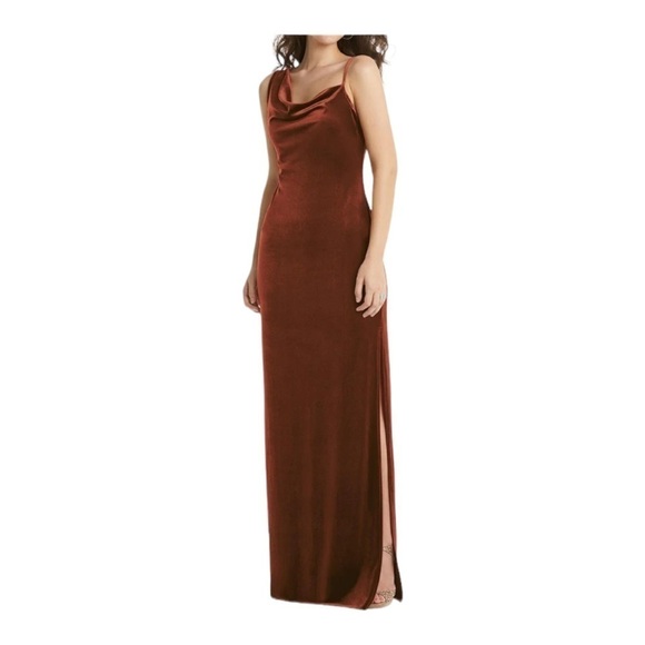 Social Bridesmaids Asymmetrical Velvet Maxi Slip Dress Auburn Moon NWT - Picture 1 of 7